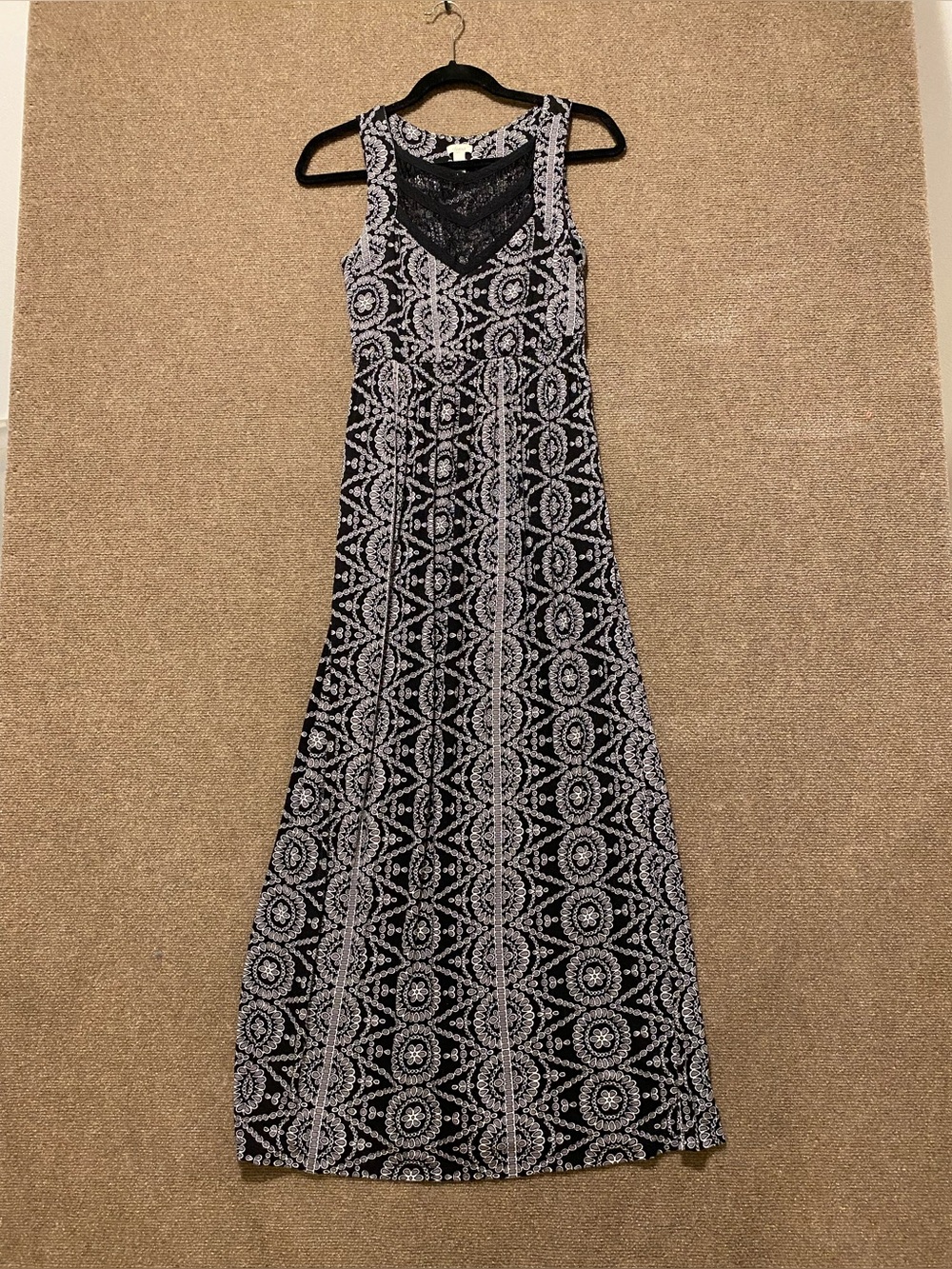 Soma Black & White Lace-Inset Rayon Spandex Knit Maxi Dress Size Small